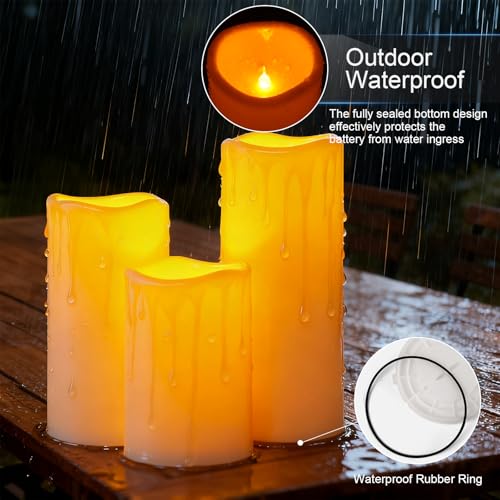 Waterproof Outdoor Flameless LED Pillar Candles with Remote Timer (3 Count)
