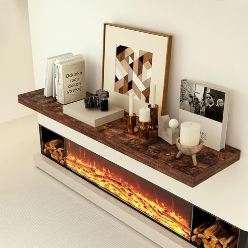 24 x 12 Deep Floating Shelves Wall Mounted Set of 1 Rustic Brown