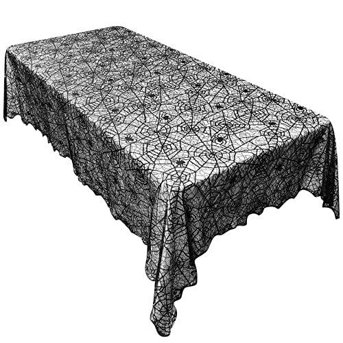 Black Lace Spider Web Halloween Tablecloth Rectangle 60x84 Inch