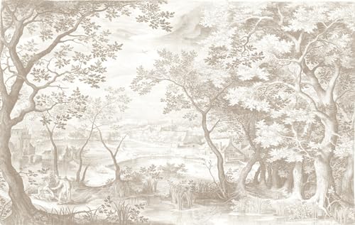 Vintage Beige Forest Woodland Mural Wallpaper