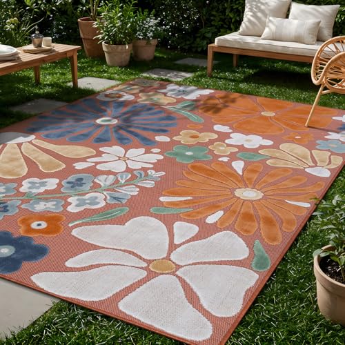 Outdoor Rug 8x10 Modern Floral Tropical Area Rugs for Outdoor and Indoor Patio Easy to Clean Non Shedding Living Room Porch Garden Washable Outside Carpet (80 Sq Ft)
