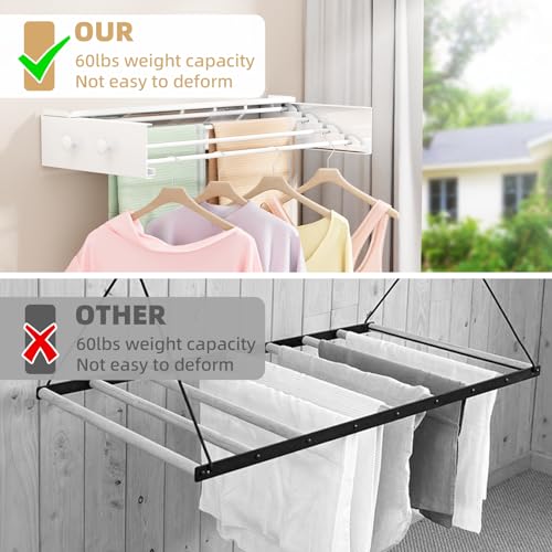 Wall Mounted Drying Rack with 4 Hooks and Shelf