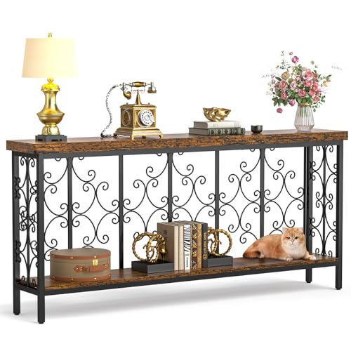 70.9" Narrow Sofa Table Behind Couch with 2