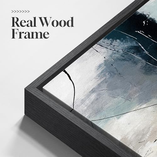 Large Framed Gray Teal Abstract Wall Art for Living Room