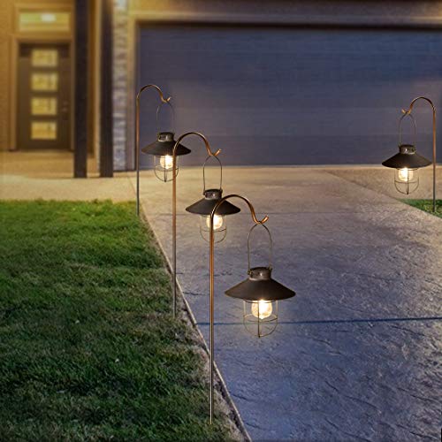 Solar Lantern Outdoor Hanging Light Metal Farmhouse Solar Lamp with Warm White Edison Bulb Design for Garden Yard Patio Porch Decor