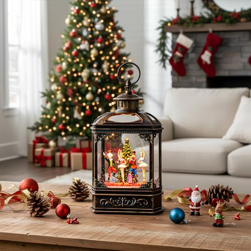 Christmas Snow Globe Lantern Lighted Nutcracker Ballet Stage Scene Musical Snow Water Lantern Swirling Glittering Home Decoration and Gift
