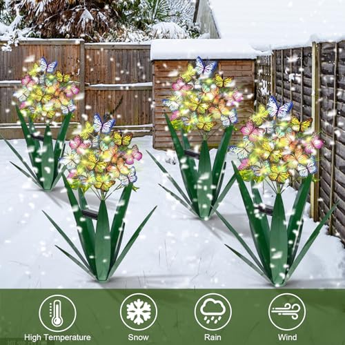 Solar Metal Agave Butterfly Flower Stick Garden Sculpture (2 Count)