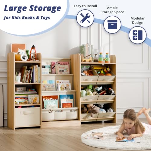 Kids Bookshelf and Toy Storage with 7 Removable Bins