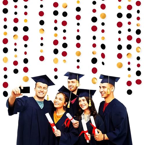 Gold Black Red Party Decorations Circle Dots Streamer Hanging Paper Polka Dots Garland for Graduation Birthday Wedding Anniversary Holiday Pirate Poker Casino Las Vegas Party Supplies