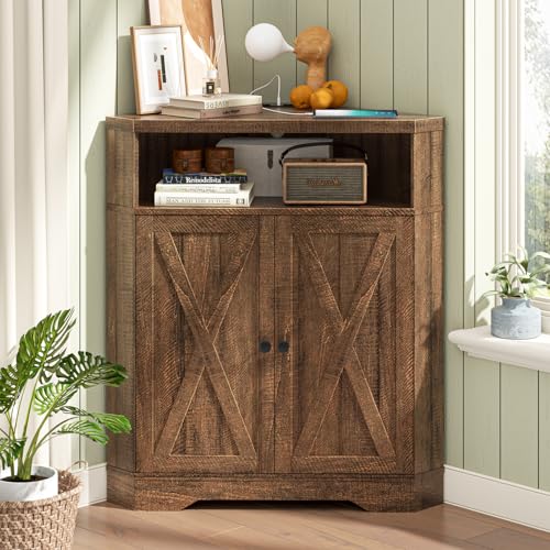 Small Corner Storage Cabinet with USB Ports and Outlets