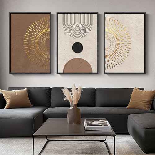 Large Framed Boho Neutral Abstract Wall Art for Living Room (3 Count)
