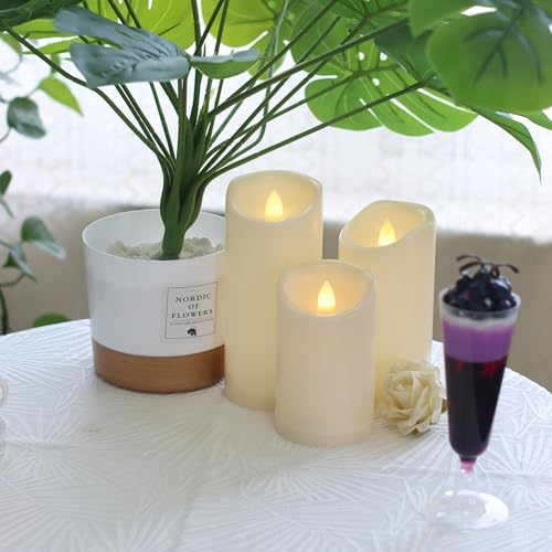 Outdoor Battery Operated Flameless LED Pillar Candles with Auto Timer 3 PCS (3 Count)