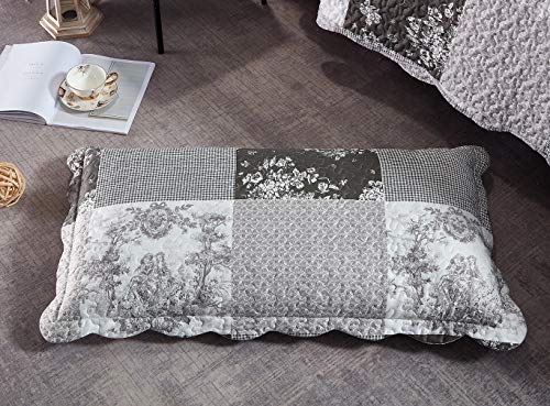 Multi Grey Toile & Floral Patchwork Quilt Set