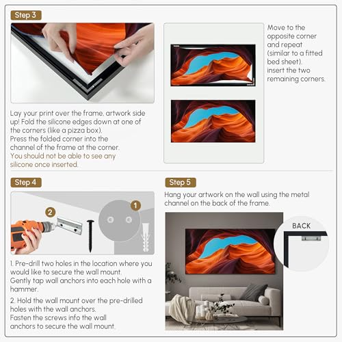 24"x46" Extra Large Framed Wall Art Antelope Canyon Rock Formation with Vibrant Colors for Home Living Room Bedroom Decor
