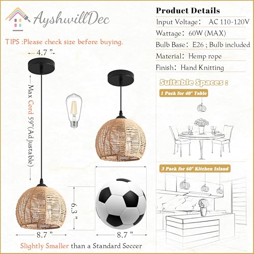 Mini Hemp Rope Woven Pendant Light Woven Light Fixture Boho Chandelier Light Fixture Wicker Pendant Light Rattan Light Pendant Dome Wicker Chandelier for Bedroom Kitchen Island