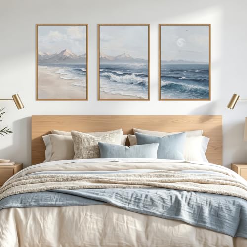 Blue Ocean Wave Framed Canvas Wall Art