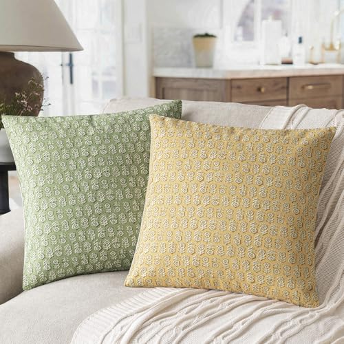 Decorative Floral Print Throw Pillow Covers 22×22 Light Yellow (2 Count)