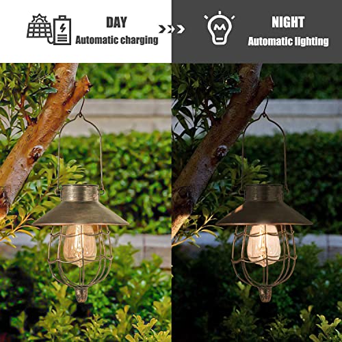 2 Pack Solar Lantern Hanging Waterproof Outdoor Metal Solar Lamp with Warm White Light Decorate for Yard Garden Pathway Patio Porch Decor