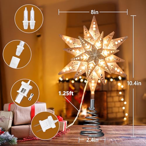 8 in Silver Glitter Snowflake Tree Topper with 25 Clear Lights