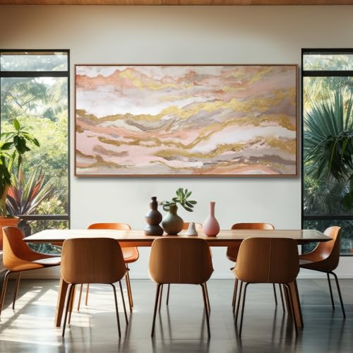 Abstract Pink Canvas Wall Art Framed Gold Abstract Line Artwork for Living Room Decor Canvas Art Bedroom Pictures Office Decoration for Wall 30x60in (10 Count)
