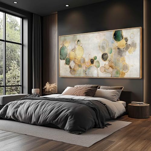 Circle Canvas Wall Decor Green and Gold Wall Art Posters Abstract Wall Decorations 36"x70" Home Decor for Bedroom Living Room