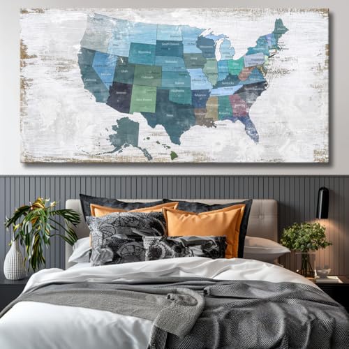 Wall Decor Map Canvas Wall Art for Wall Decoration Wood Background USA Canvas Prints for Bedroom Office Kitchen Home Wall Decor Framed Artwork Ready to Hang40 x79