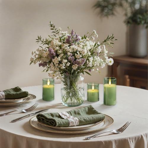Sage Green Glass Flameless Candles (3 Count)