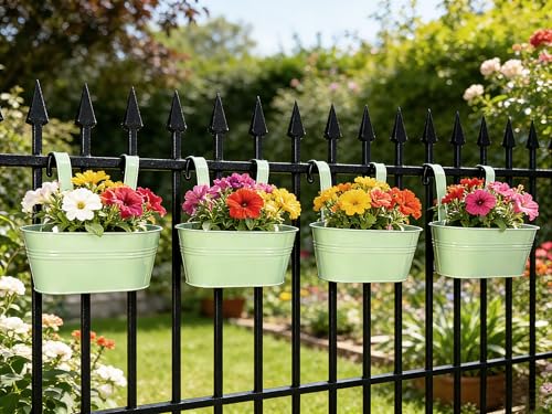 8 Pack 10" Balcony Hanging Metal Fence Planters Flower Pots (8 Count)