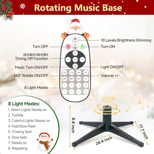 9ft Pre Lit Snow Flocked Rotating Christmas Tree with 600 Multi