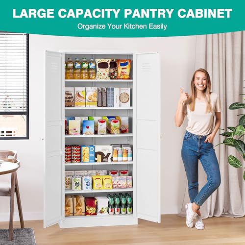 71" Tall Pantry Cabinet with 2 Doors and 5 Shelves