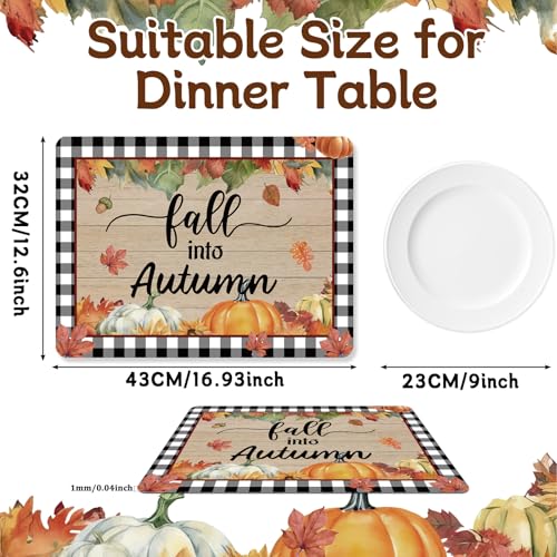 Fall Placemats Set of 6 Buffalo Plaid Plastic Table Mat 17×13×0.04in (6 Count)