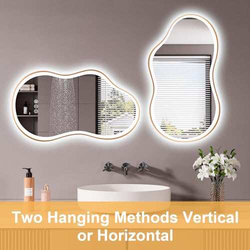 20''x36'' Irregular LED Bathroom Mirror with Lights & Gold Frame