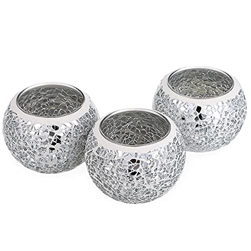 3PCS Mosaic Glass Tea Light Holders Round Bowl Votive Candle Holders