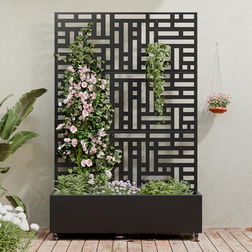 Metal Raised Garden Bed with Trellis and Wheels
