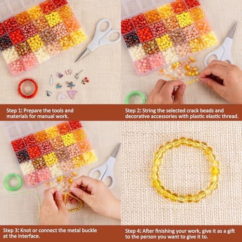 About 1200PCS 6mm Glass Beads Warm Yellow Bracelet Making Kit (1200 Count)