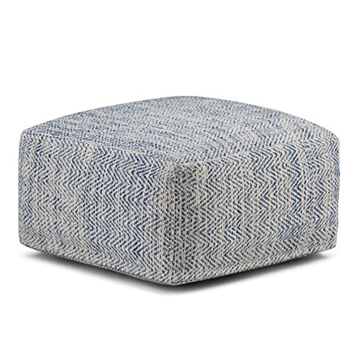 Nate 20" Wide Square Pouf in Blue Handwoven Cotton