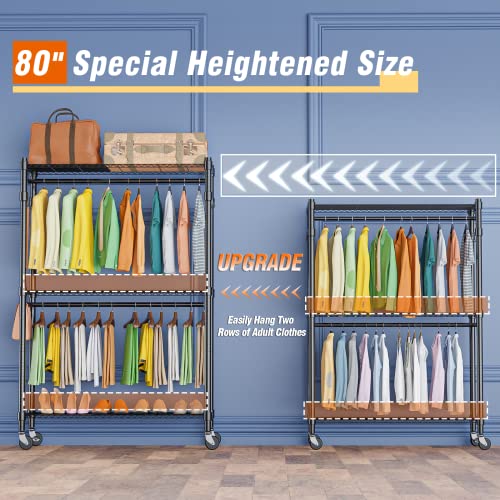 Rolling Garment Rack with Double Rod