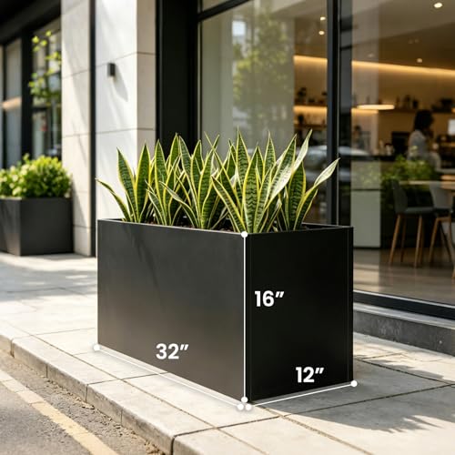 Metal Outdoor Planter 32" L x 12" W x 16"H Long Rectangle Planter Box Black