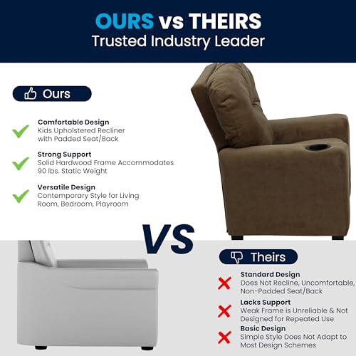Chandler Microfiber Kids Recliner with Cup Holder and Safety Recline