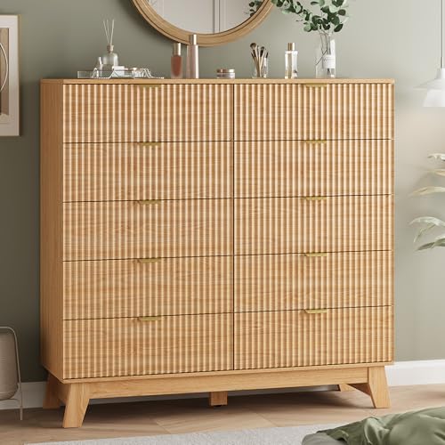 Fluted Dresser for Bedroom with 10 Drawers