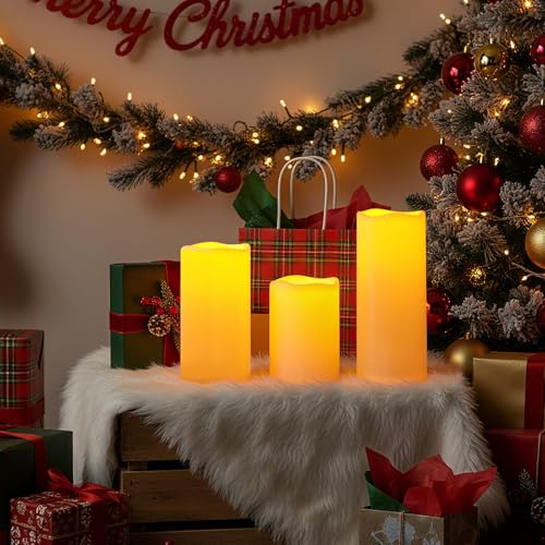 Waterproof Outdoor Flameless LED Pillar Candles with Remote Timer (3 Count)