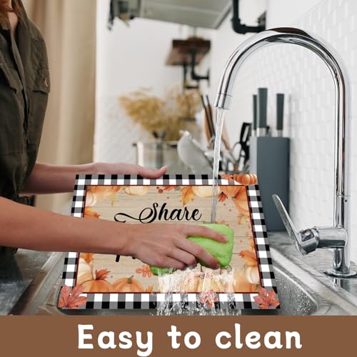Fall Placemats Set of 6 Buffalo Plaid Plastic Table Mat 17×13×0.04in (6 Count)