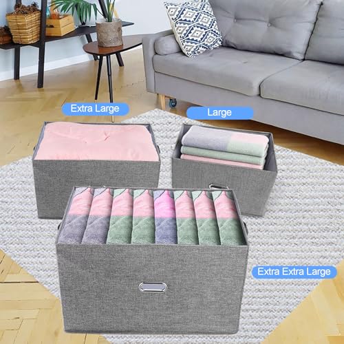 Large Linen Fabric Foldable Storage Bins with Removable Lid and Handles