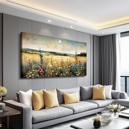 Wall Art Canvas Retro Flower Picture Wall Decor For Living Room Restaurant Natural Landscape Painting Grass Flower Printed Artwork For Bedroom Farmhouse Office Home Decoration 20"X40"