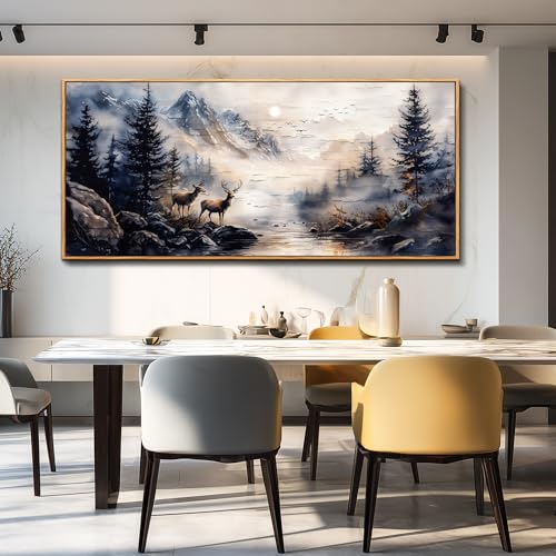 Modern Abstraction Ink Painting Elk Forest landscape Large Canvas Wooden Frame Wall Art For Bedroom Wall Decor For Living Room Restaurant Office Printed Art Home Decor Ready To Hang32 X72