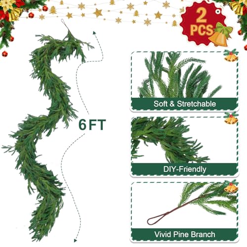 2 Pcs 6 Ft Artificial Norfolk Pine Garlands (2 Count)