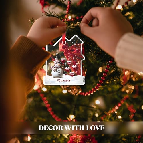 Custom Name Glass Ornament Happy Christmas Snowman House