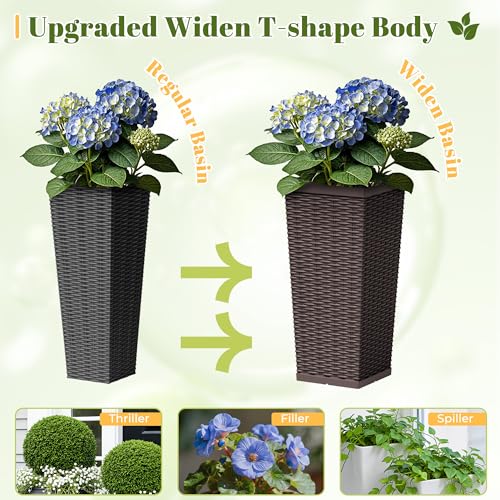 24" Front Porch Resin Rattan Tall Planters 2 Pack (2 Count)
