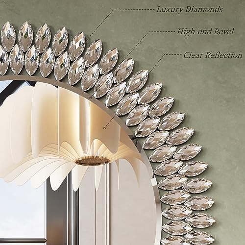 28" Jeweled Luxury Round Decorative Wall Mirror