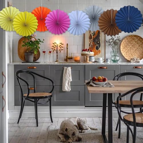 Gray Party Decorations 12in Hanging Paper Fans DIY Set 8Pcs (30 Count)